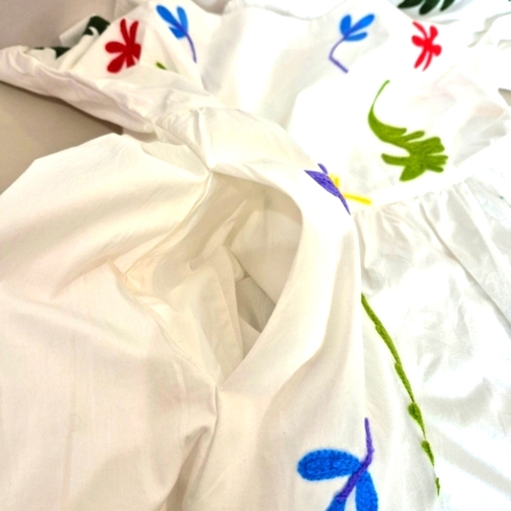 eShakti Floral Embroidered Cotton Poplin Dress - Size L - Picture 13 of 16